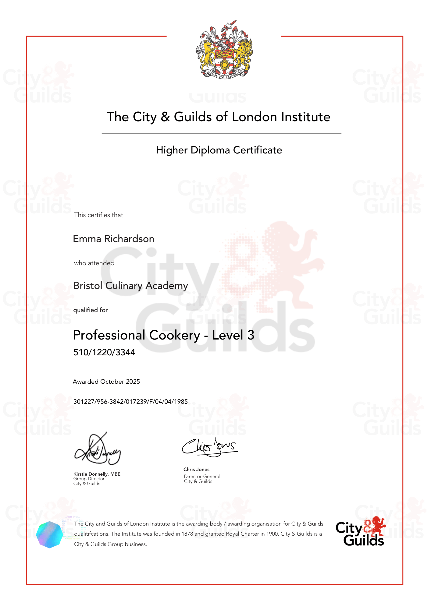 Professional City & Guilds Blank Certificate Template with Classic Layout